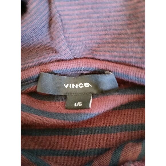 VINCE Mens Hoddie Size L/G  Burgundy Black Striped Long Sleeve Pullover - Picture 12 of 13